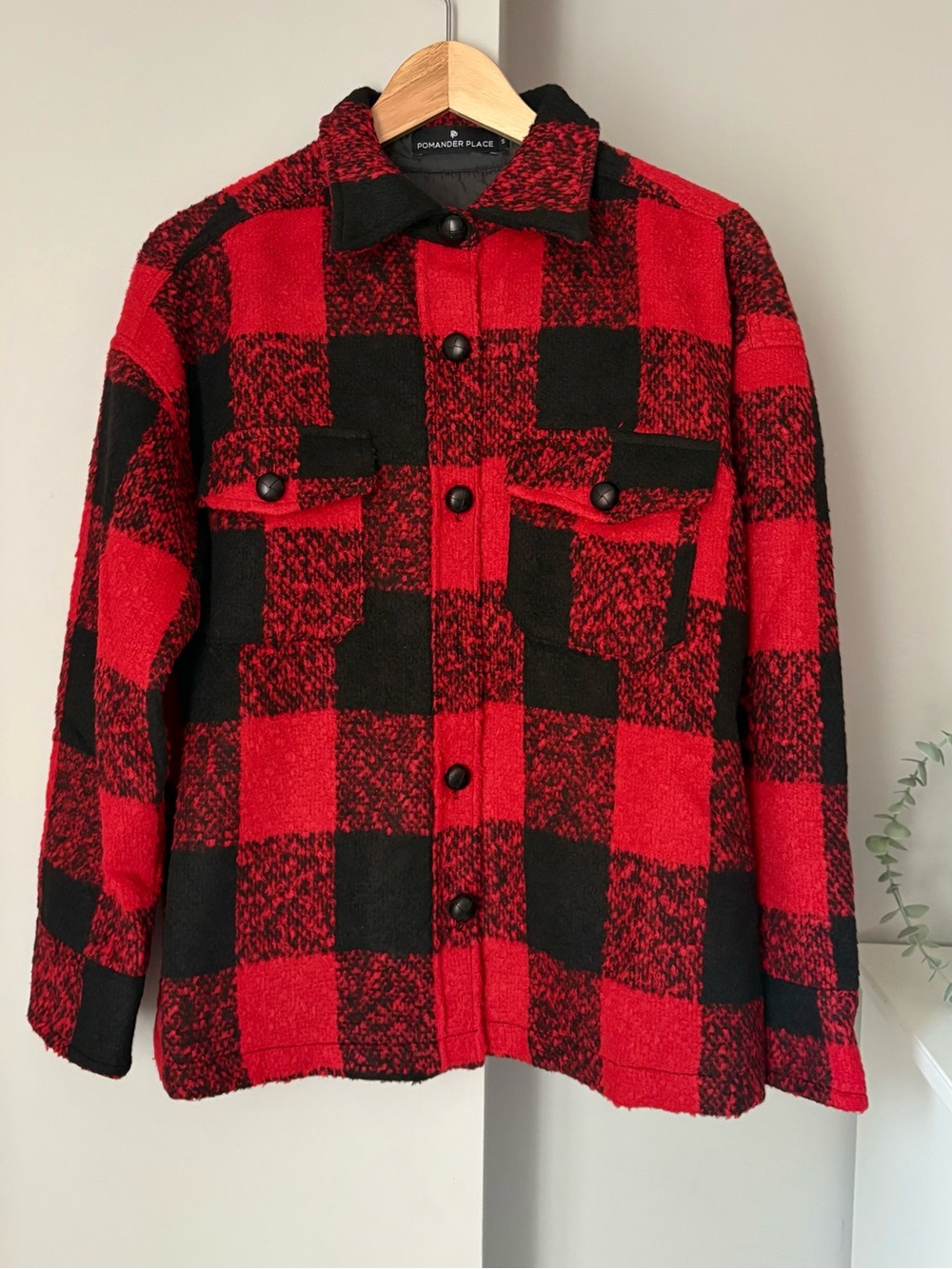 Tuckernuck Pomander Place Austen Shirt Jacket Buffalo Check Red Black NWOT S